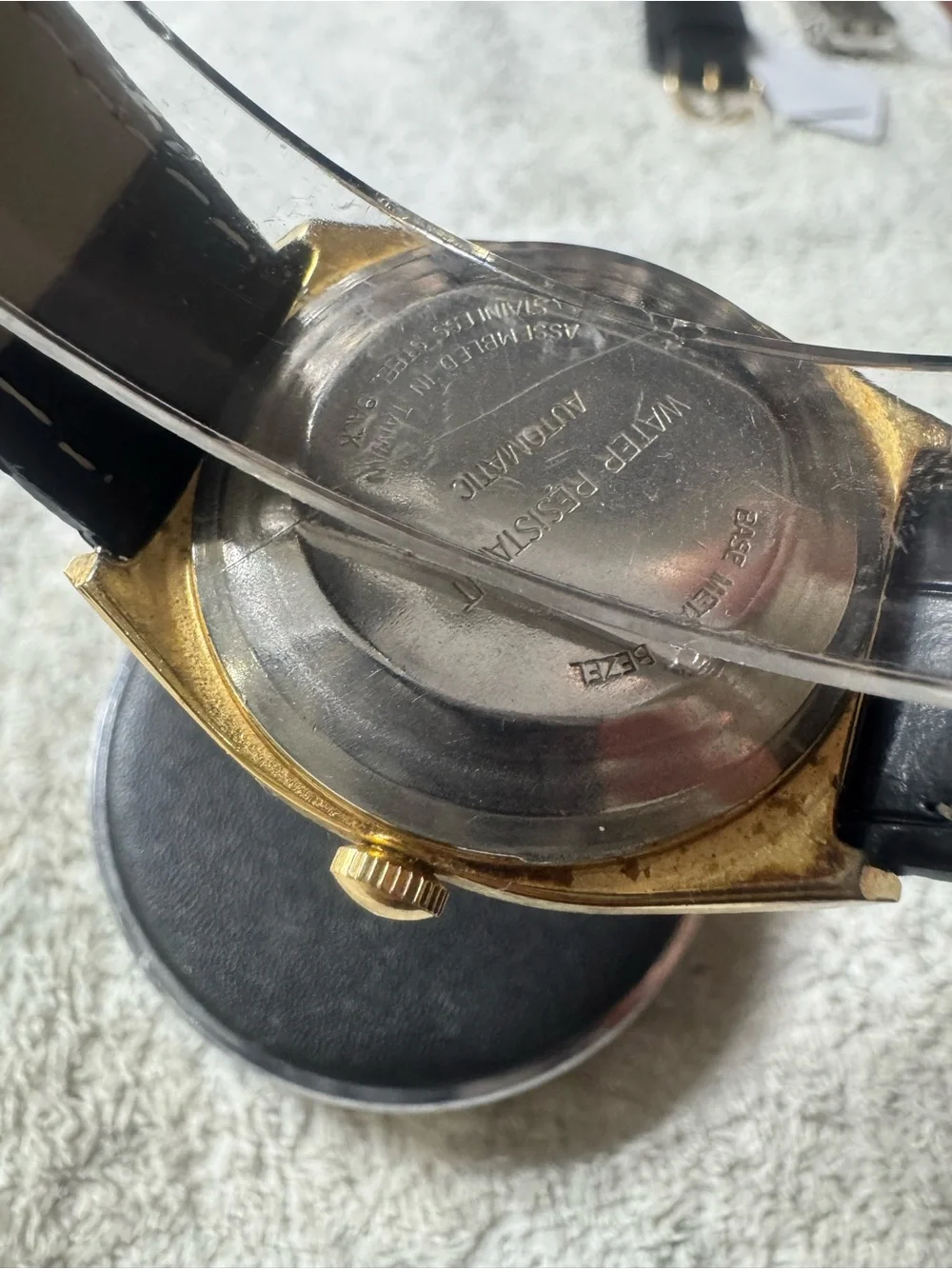 Timex Gold-Tone Case Cream Dial Automatic Watch with Black Strap
